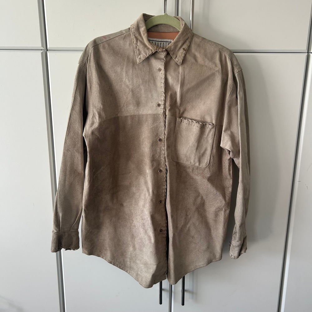 BB Dakota Vintage Tan Leather Whipstitch Shirt Jacket Suede Tan Beige Medium